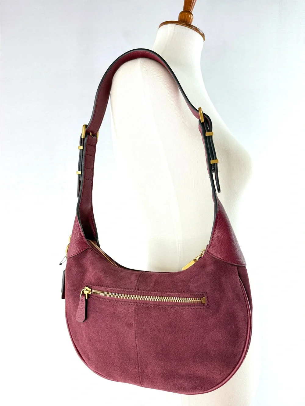 GUESS Malva Wine Suede and Leather Hobo Bag